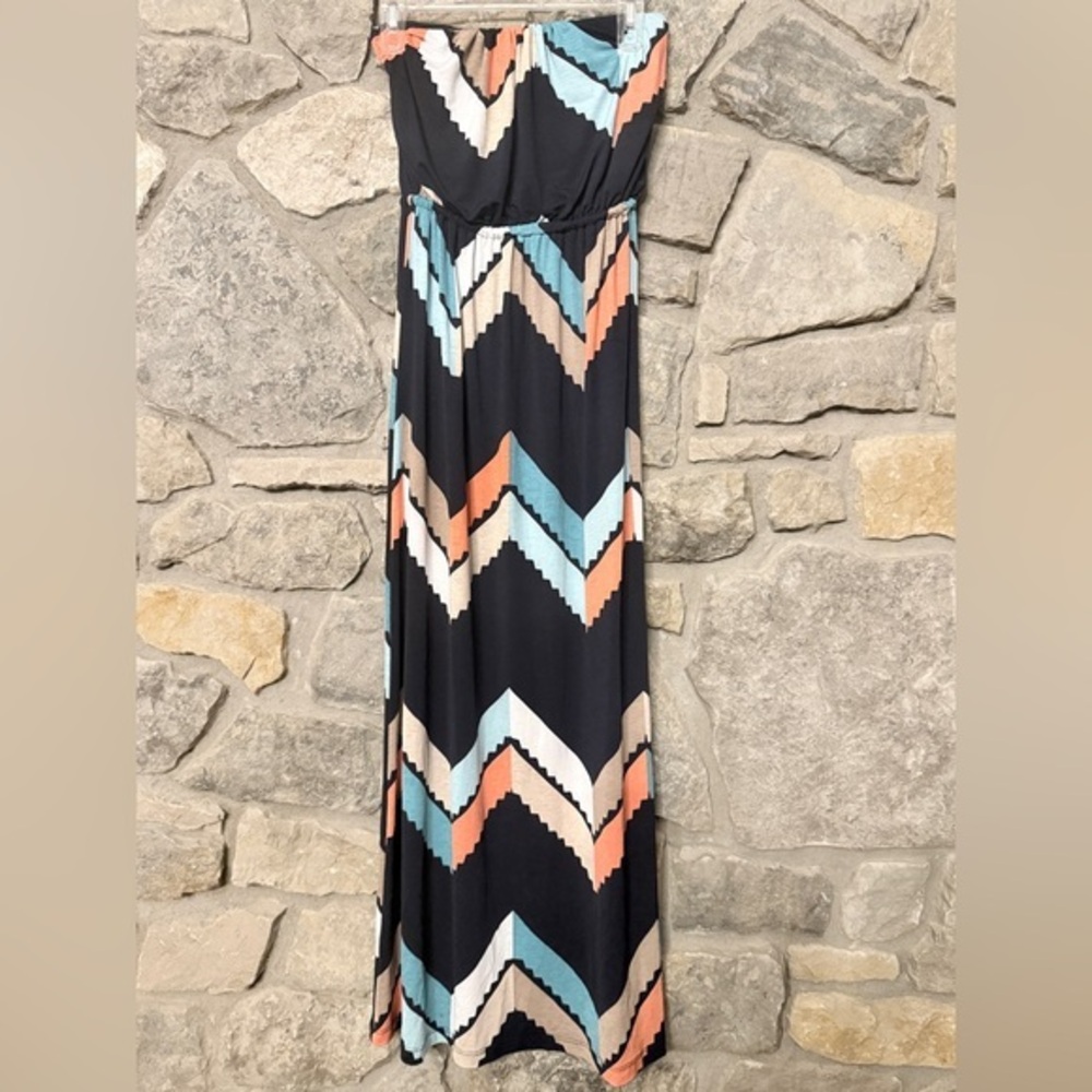 Trixxi Multicolor ZigZag Strapless Dress Sz XS AS